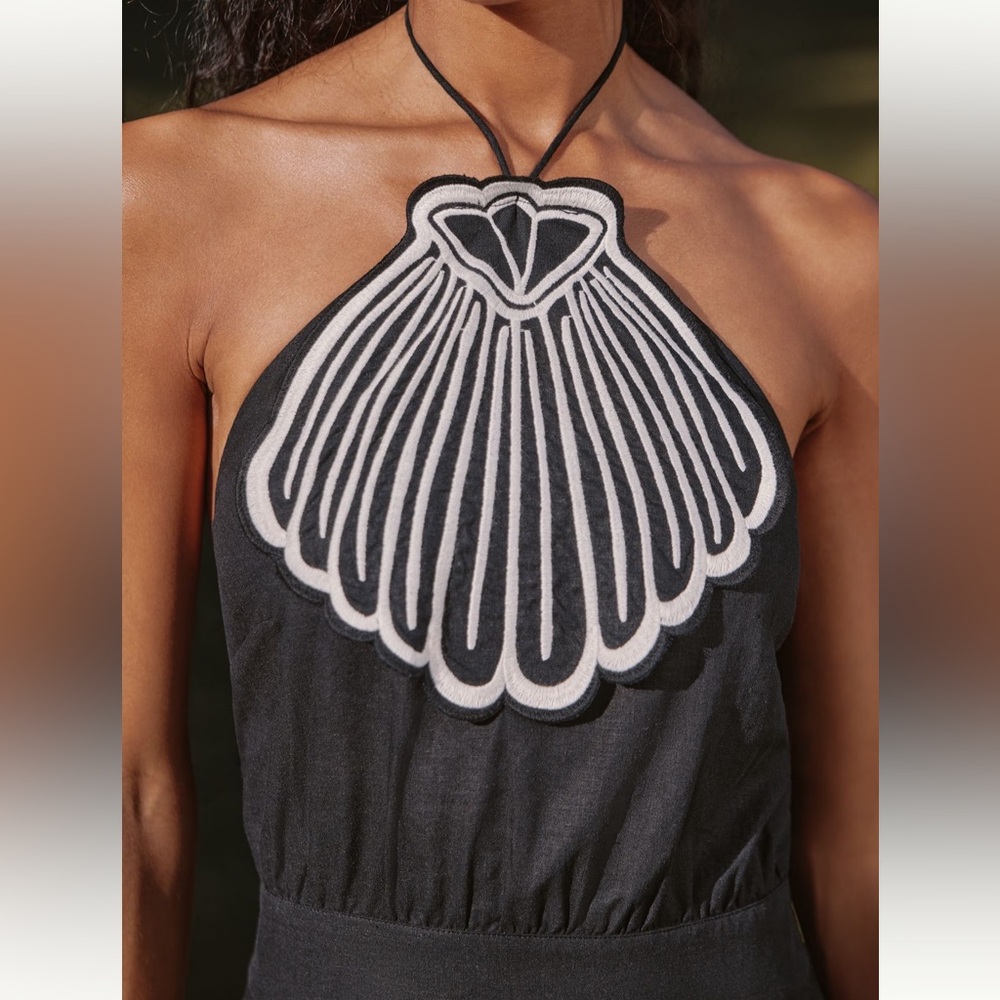 NWT FARM Rio x Anthropologie Linen Blend Cover-Up Embroidered Seashell Dress - Picture 10 of 12